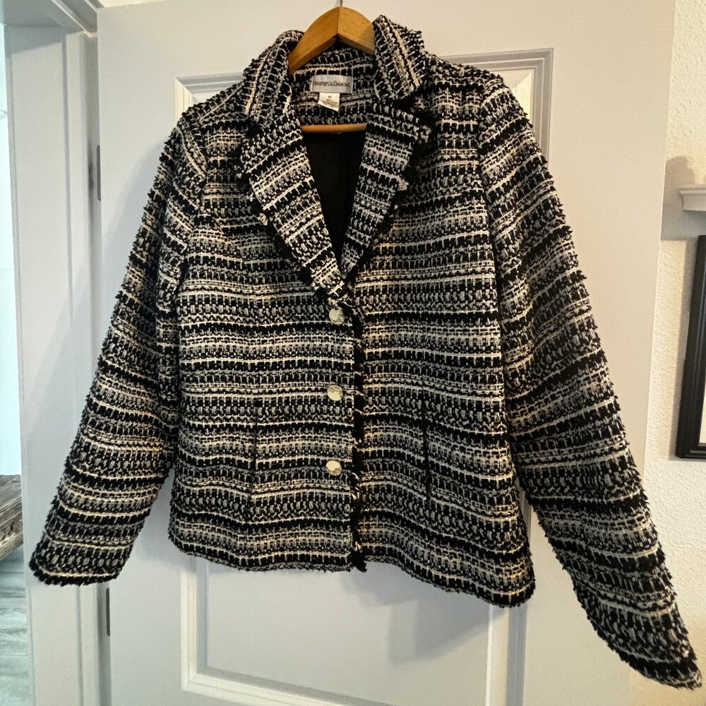 Draper's & Damons Black & White Metallic Tweed Blazer - Size M
